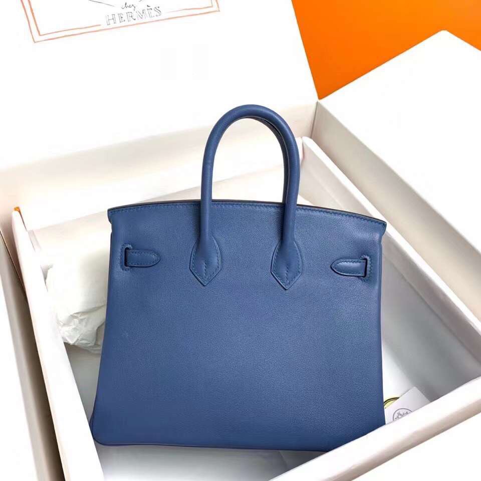 Hermes Birkin 25CM Swift Leather Handbag Blue